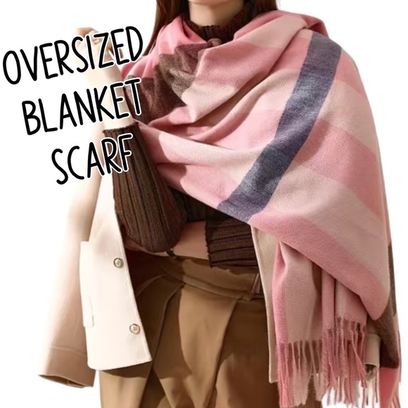 🌸Blanket Blush Pink Scarf Plaid 70” X 27” - Picture 1 of 6